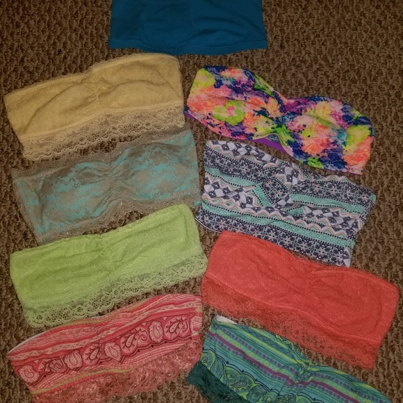 Other - 9 bandeau bra tops. Run small. NWOT, except plain turquoise one